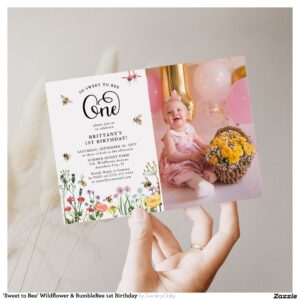 'Sweet to Bee' Wildflower & BumbleBee 1st Birthday Invitation