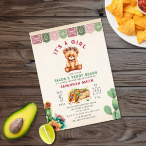 Tacos & Teddy Bears Girl Baby Shower Fiesta Invitation