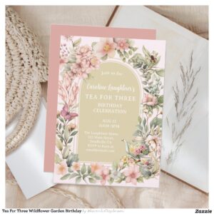 Tea For Three Wildflower Garden Birthday Invitation