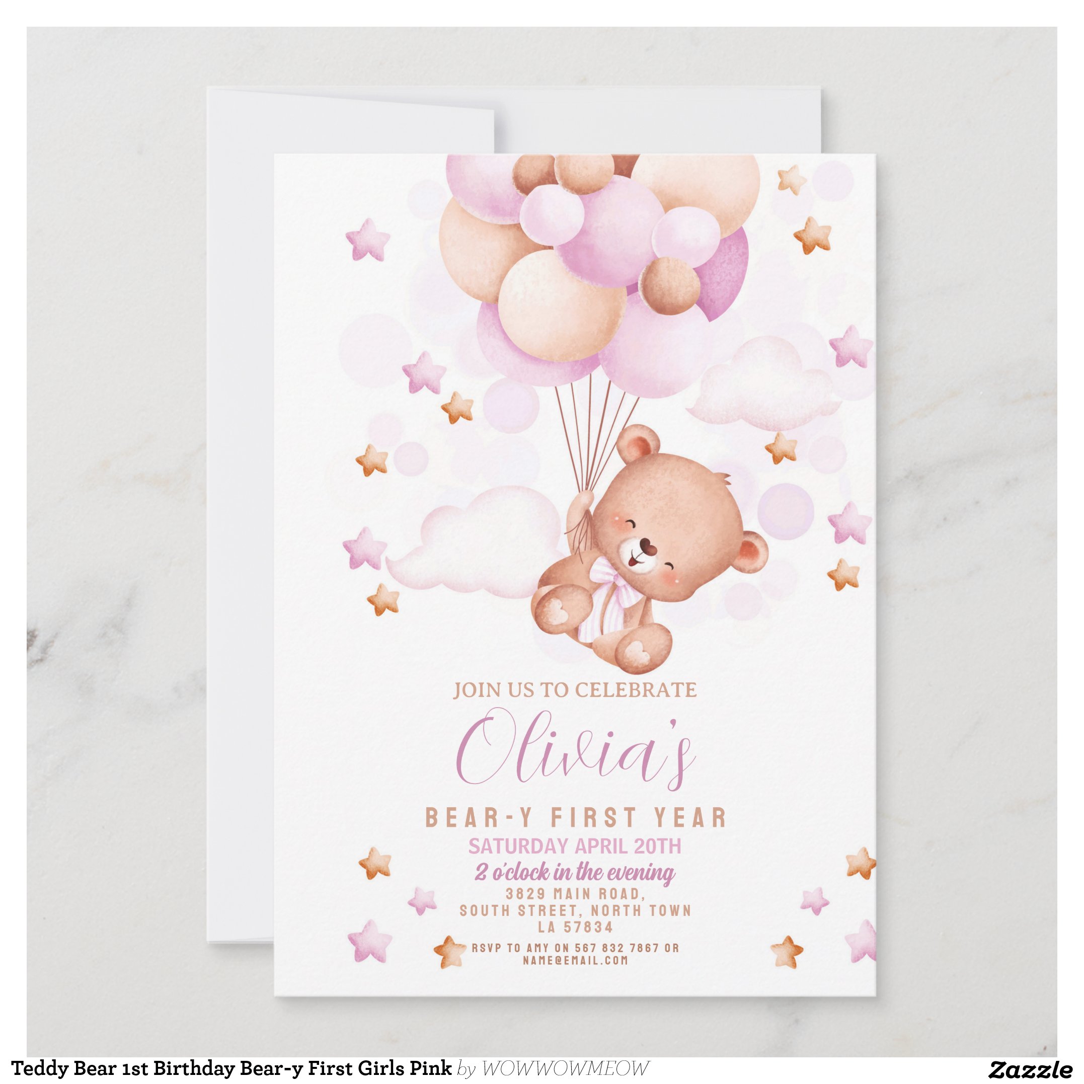Teddy Bear 1st Birthday Bear-y First Girls Pink Invitation