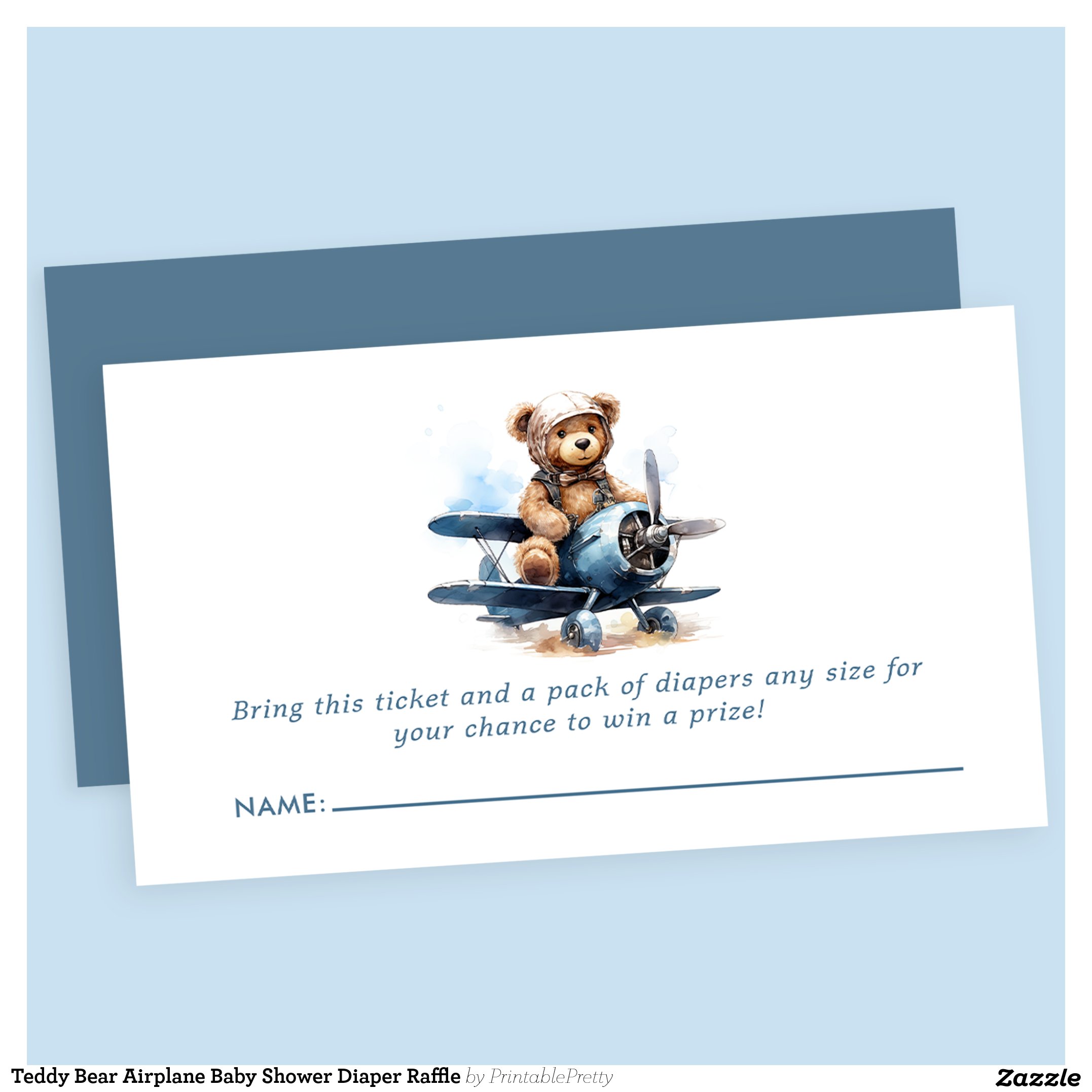 Teddy Bear Airplane Baby Shower Diaper Raffle Enclosure Card