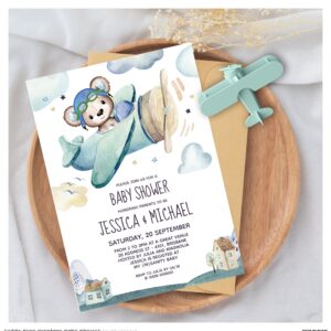 Teddy Bear Airplane Baby Shower Invitation