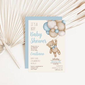 Teddy Bear Baby Shower Boy Invitation