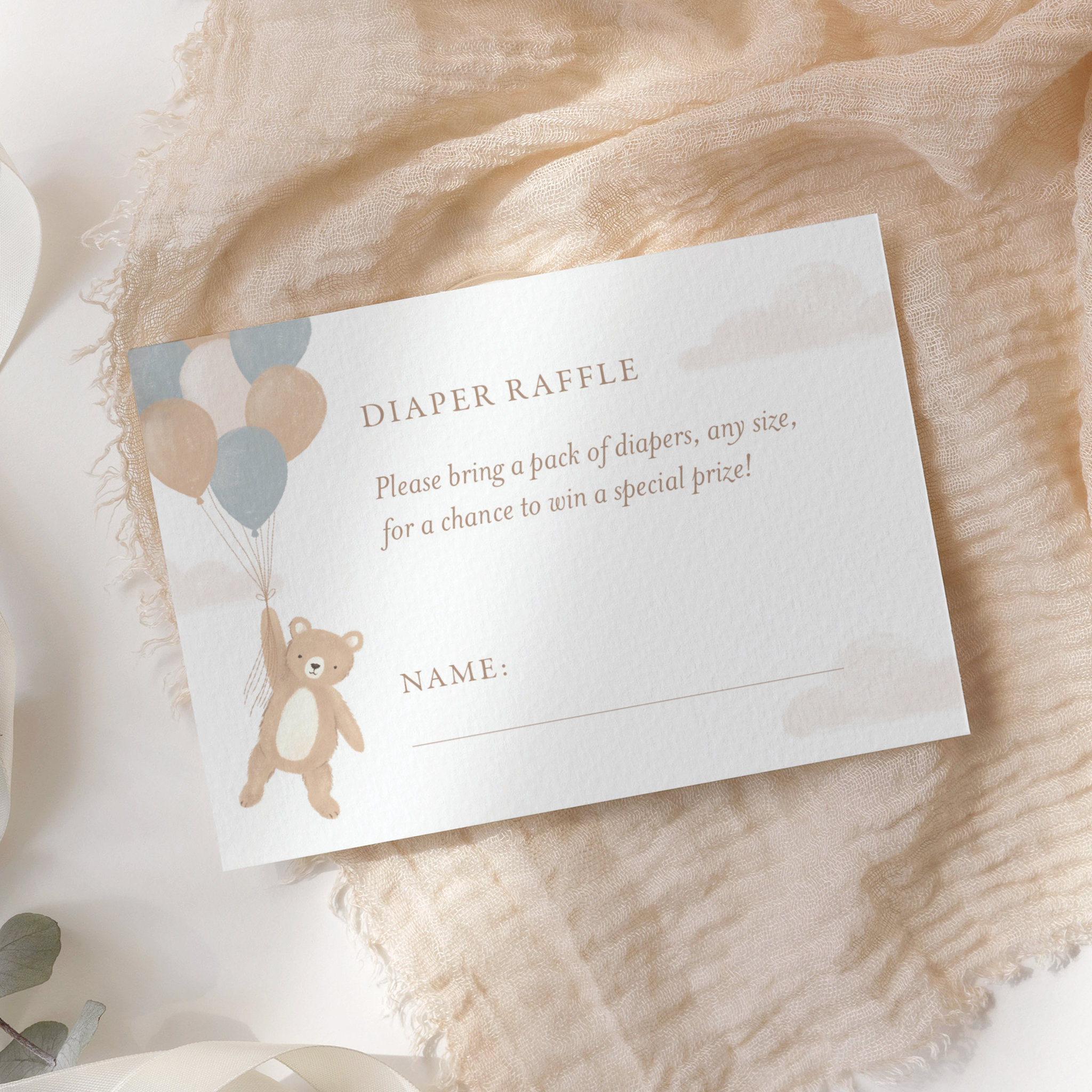 Teddy Bear Baby Shower Diaper Raffle Ticket Enclosure Card