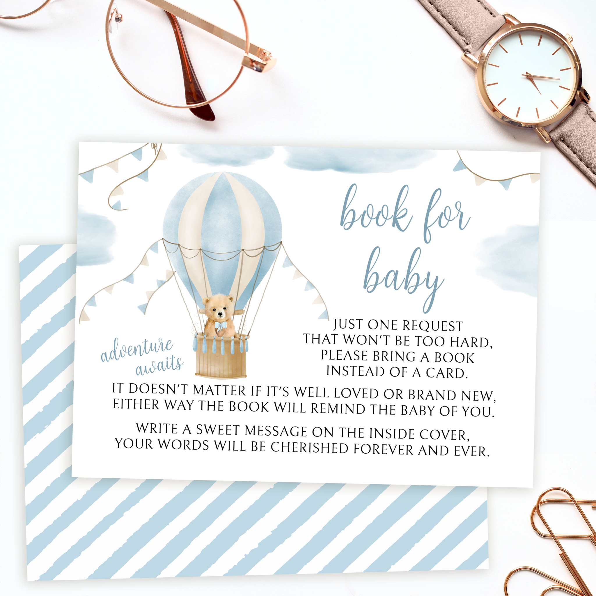 Teddy bear balloon baby shower book for baby card