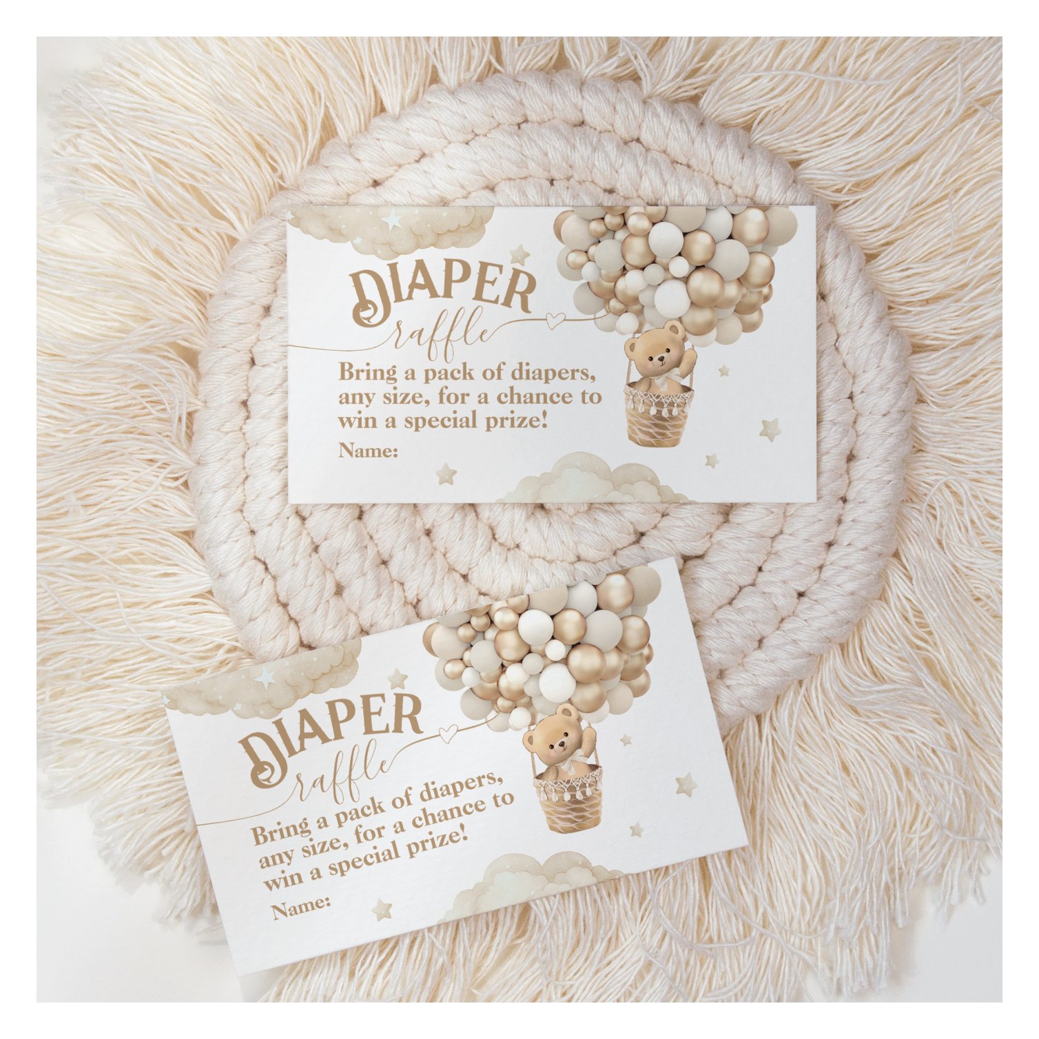 Teddy Bear Balloon Bearly Wait Baby Shower diaper Enclosure Card