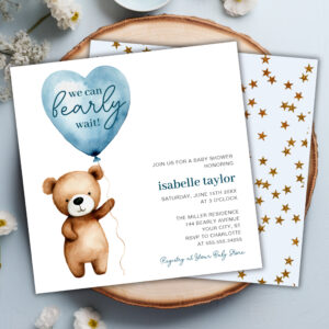 Teddy Bear Balloon Boy Baby Shower Invitation