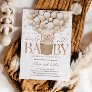 Teddy Bear Balloon Gender Neutral Baby Shower Invitation