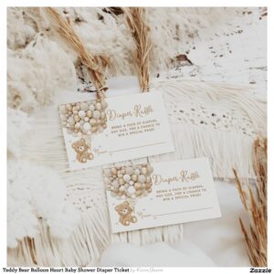 Teddy Bear Balloon Heart Baby Shower Diaper Ticket Enclosure Card