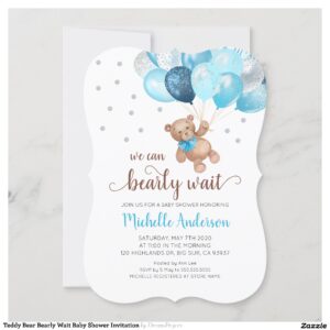 Teddy Bear Bearly Wait Baby Shower Invitation