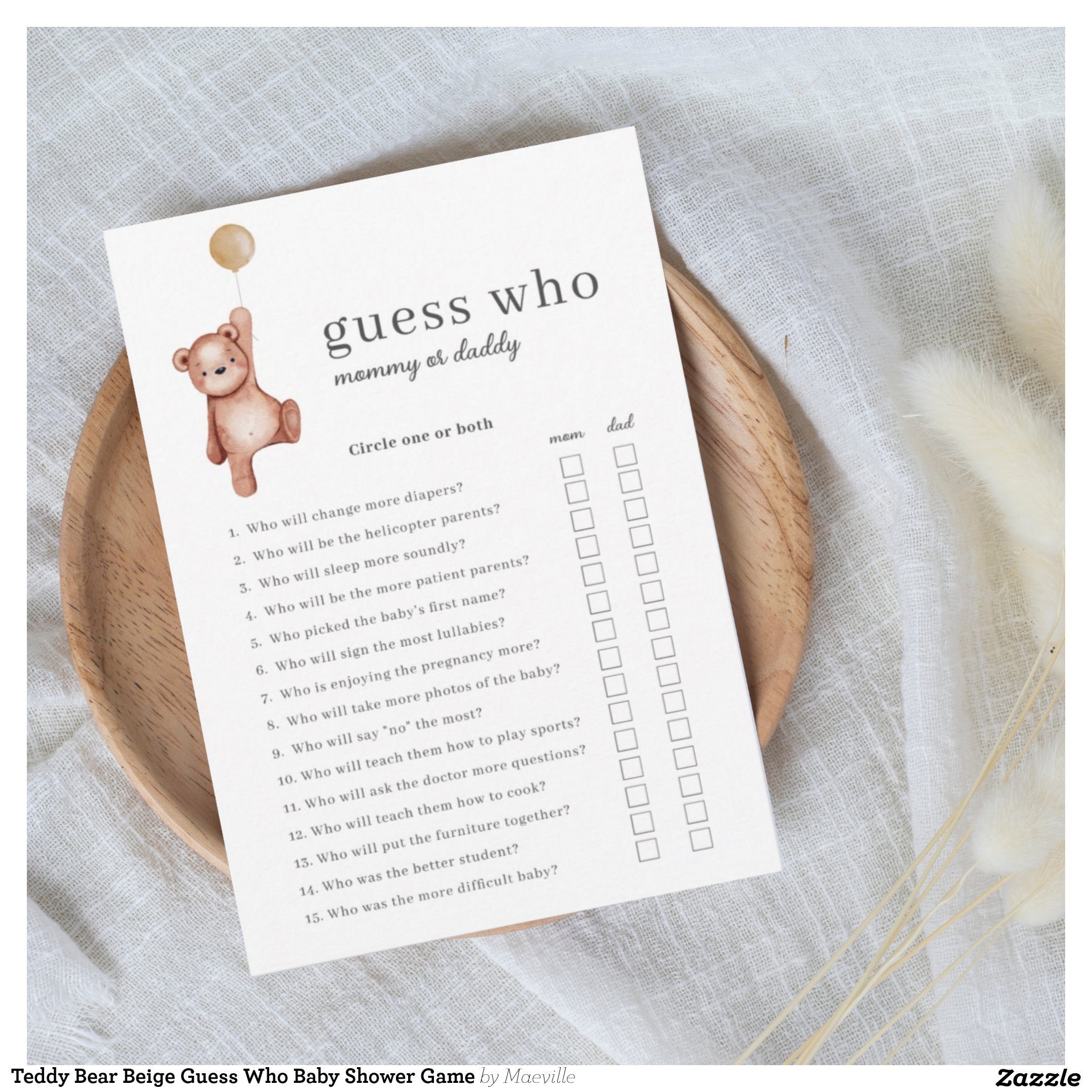 Teddy Bear Beige Guess Who Baby Shower Game Invitation