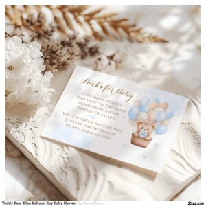 Teddy Bear Blue Balloon Boy Baby Shower Enclosure Card