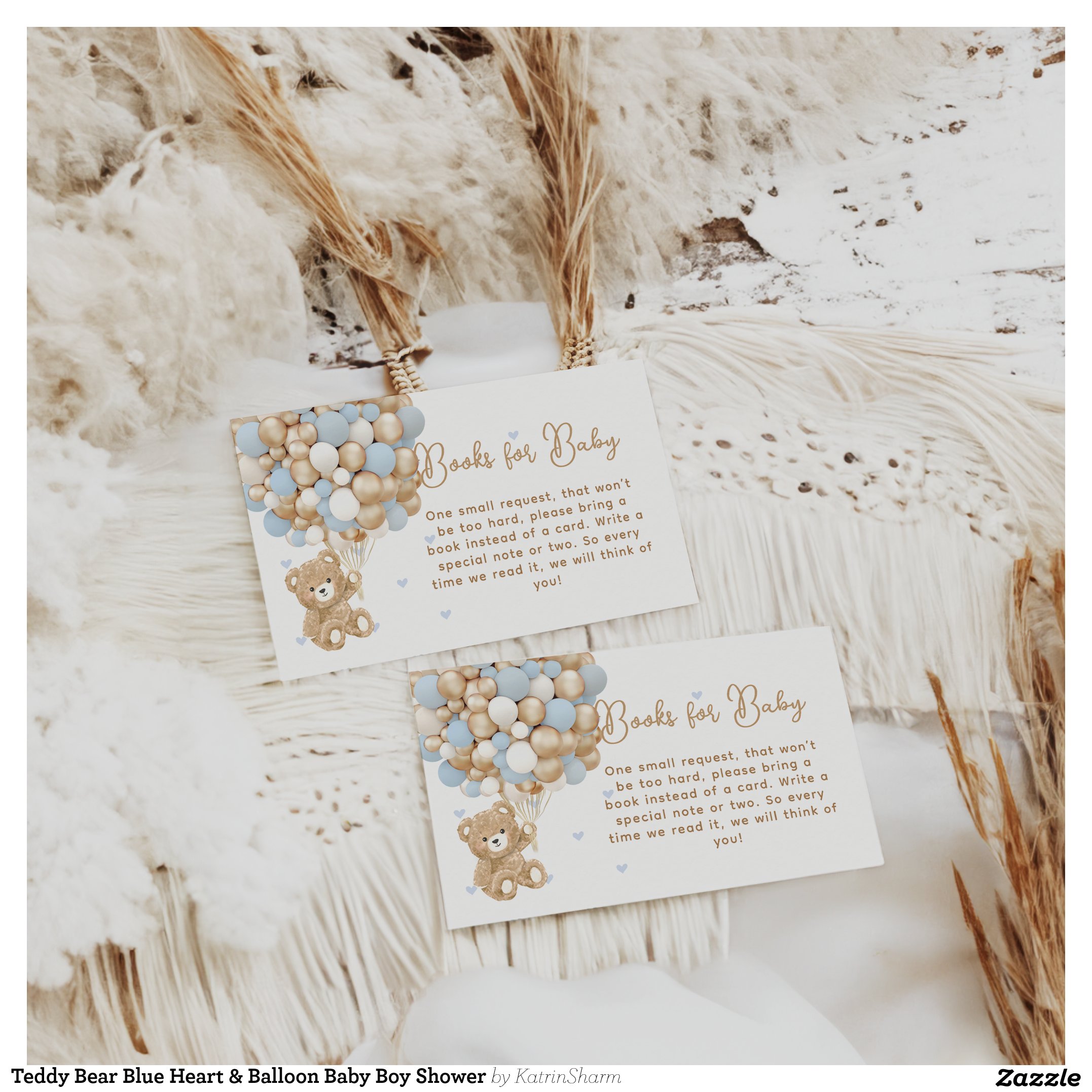 Teddy Bear Blue Heart & Balloon Baby Boy Shower Enclosure Card