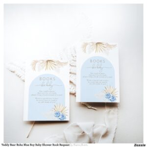 Teddy Bear Boho Blue Boy Baby Shower Book Request Enclosure Card