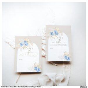Teddy Bear Boho Blue Boy Baby Shower Diaper Raffle Enclosure Card