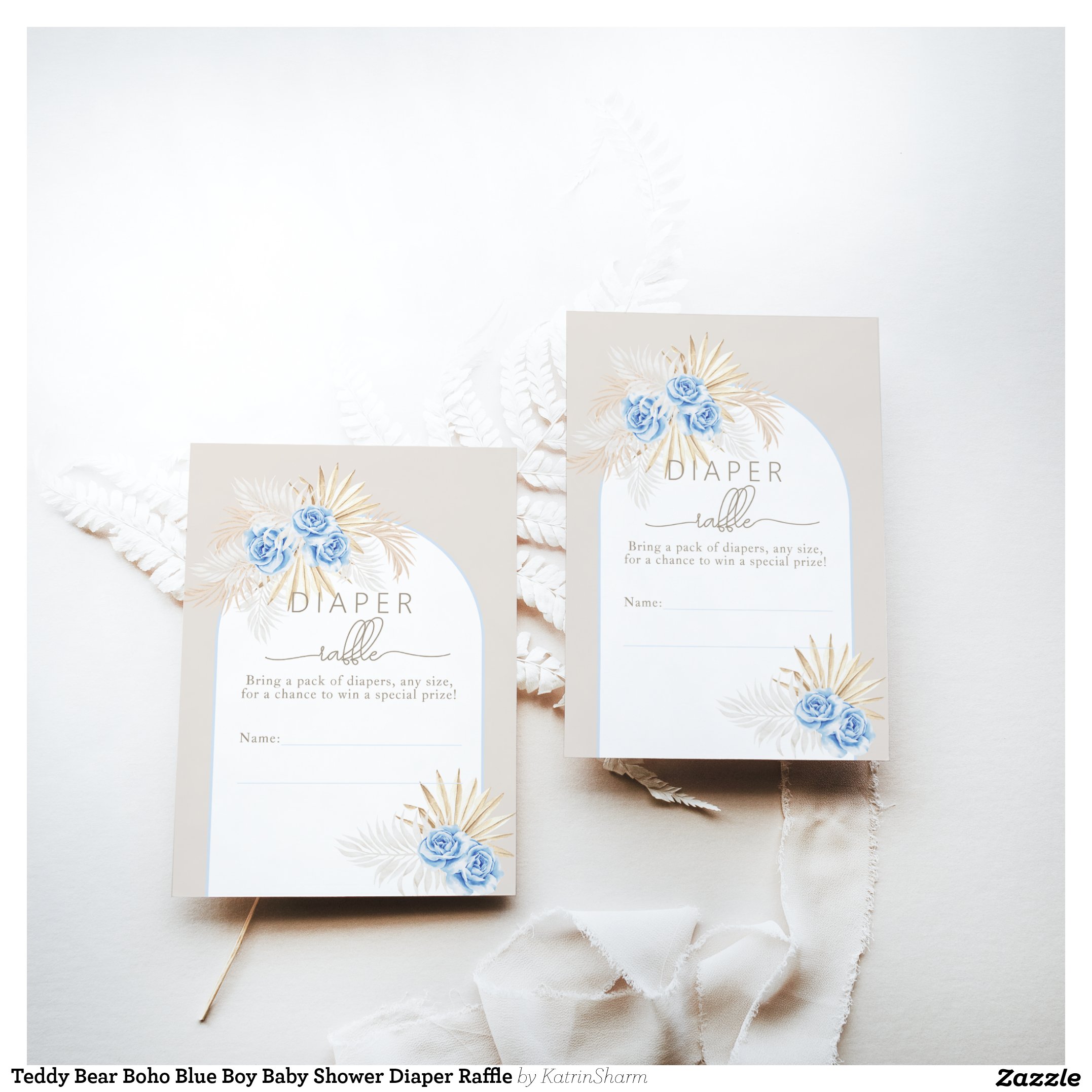 Teddy Bear Boho Blue Boy Baby Shower Diaper Raffle Enclosure Card