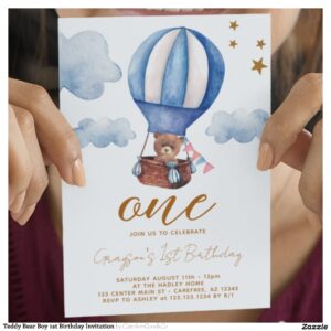 Teddy Bear Boy 1st Birthday Invitation