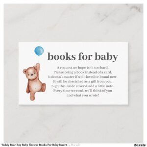 Teddy Bear Boy Baby Shower Books For Baby Insert