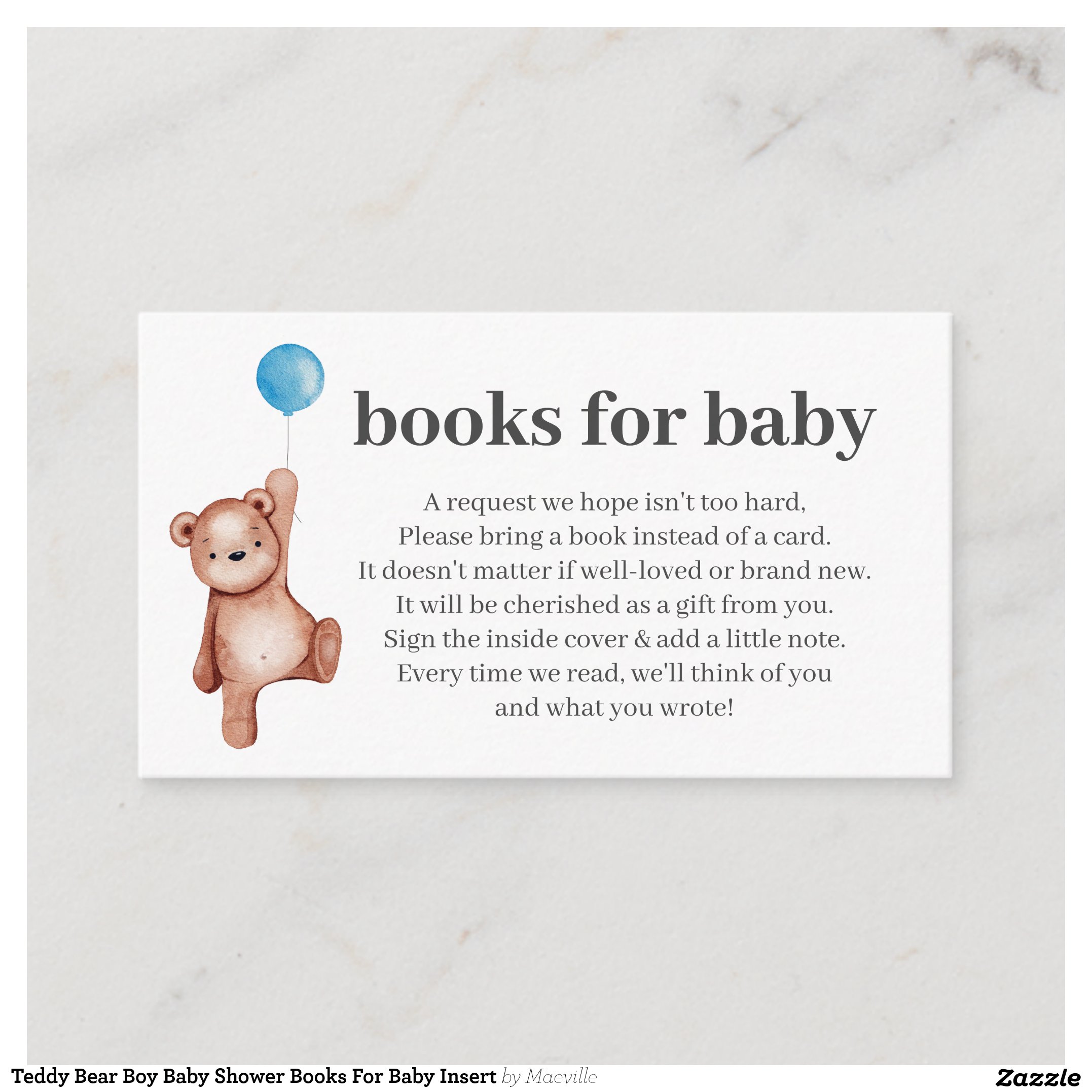 Teddy Bear Boy Baby Shower Books For Baby Insert