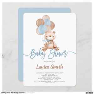 Teddy Bear Boy Baby Shower Invitation