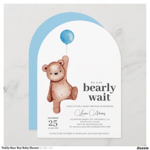 Teddy Bear Boy Baby Shower Invitation