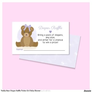 Teddy Bear Diaper Raffle Ticket Girl Baby Shower Enclosure Card
