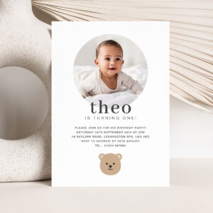 Teddy Bear Face - Photo Birthday Invitation