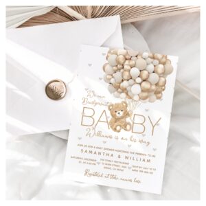 Teddy Bear Gold Balloon Gender Neutral Baby Shower Invitation
