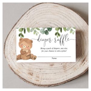 Teddy bear greenery eucalyptus diaper raffle enclosure card