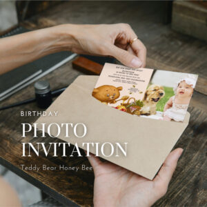Teddy Bear Honey Bee Birthday Photo Invitation
