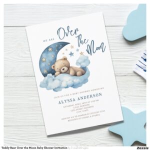 Teddy Bear Over the Moon Baby Shower Invitation
