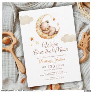 Teddy Bear Over the Moon Baby shower Invitation