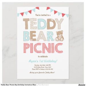 Teddy Bear Picnic Boy birthday Invitation Blue