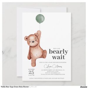 Teddy Bear Sage Green Baby Shower Invitation