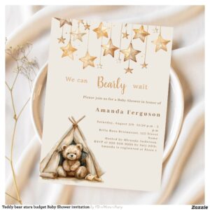 Teddy bear stars budget Baby Shower invitation