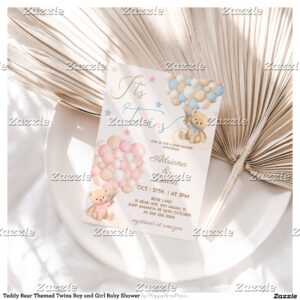 Teddy Bear Themed Twins Boy and Girl Baby Shower Invitation