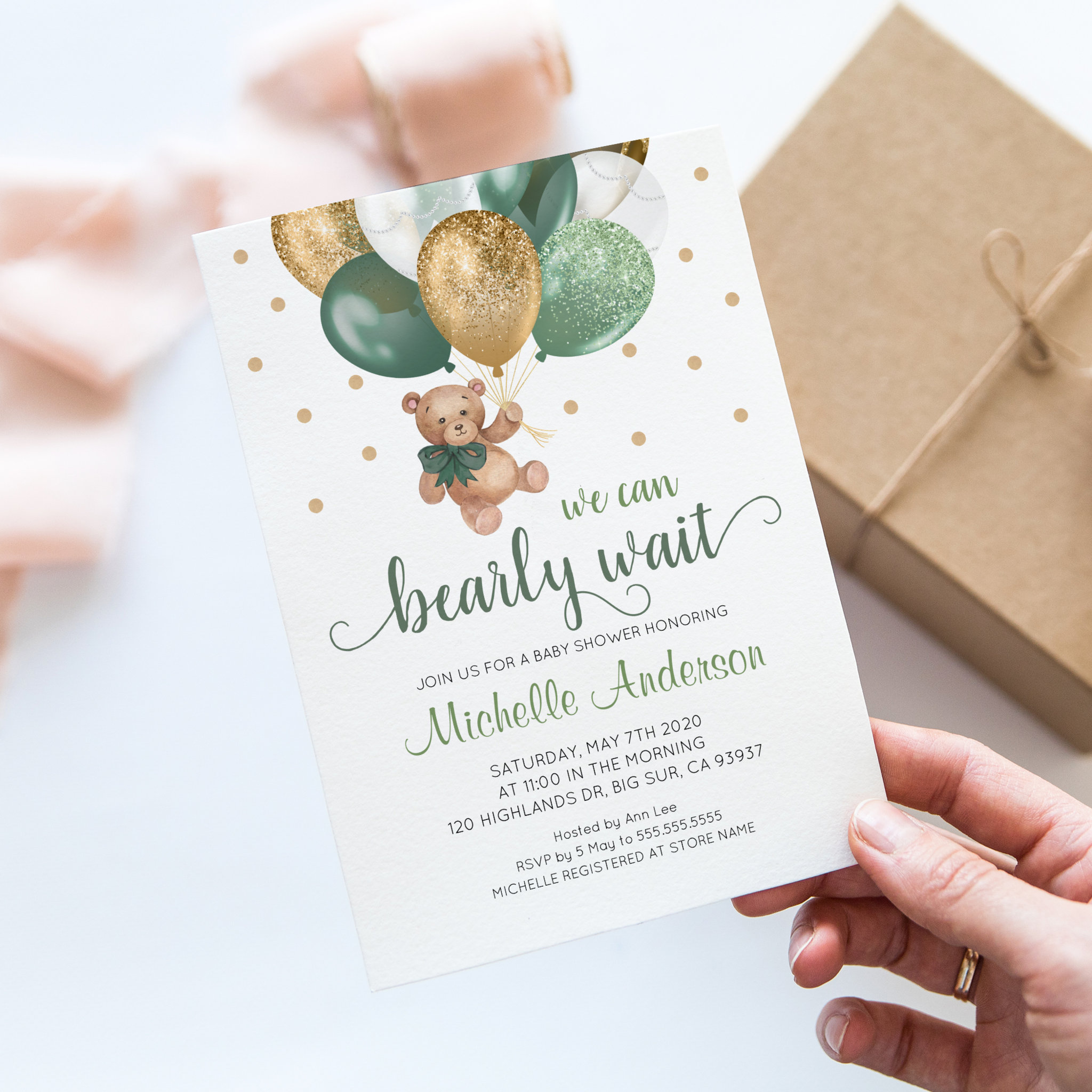 Teddy Bear We Can Bearly Wait Baby Shower Invitation