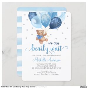 Teddy Bear We Can Bearly Wait Baby Shower Invitation