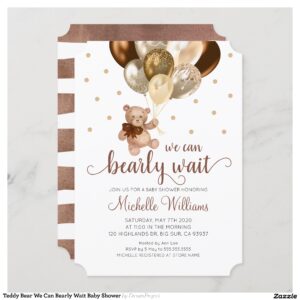 Teddy Bear We Can Bearly Wait Baby Shower Invitation