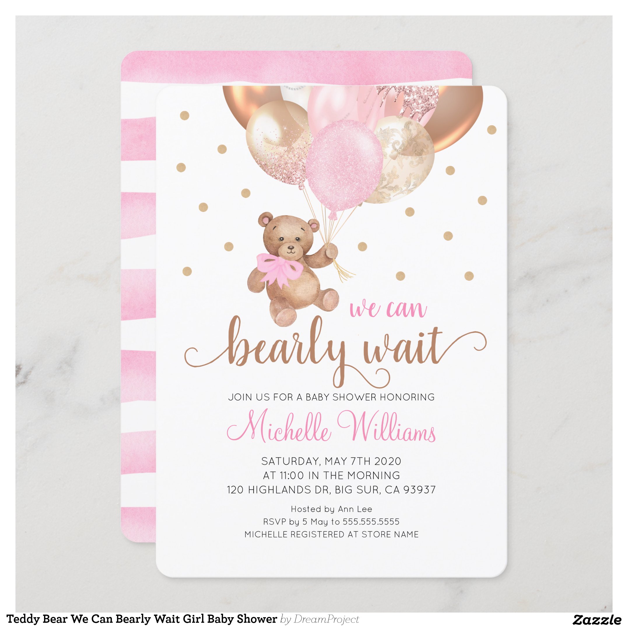 Teddy Bear We Can Bearly Wait Girl Baby Shower Invitation