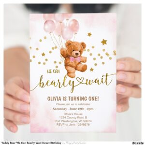Teddy Bear We Can Bearly Wait Sweet Birthday Invitation