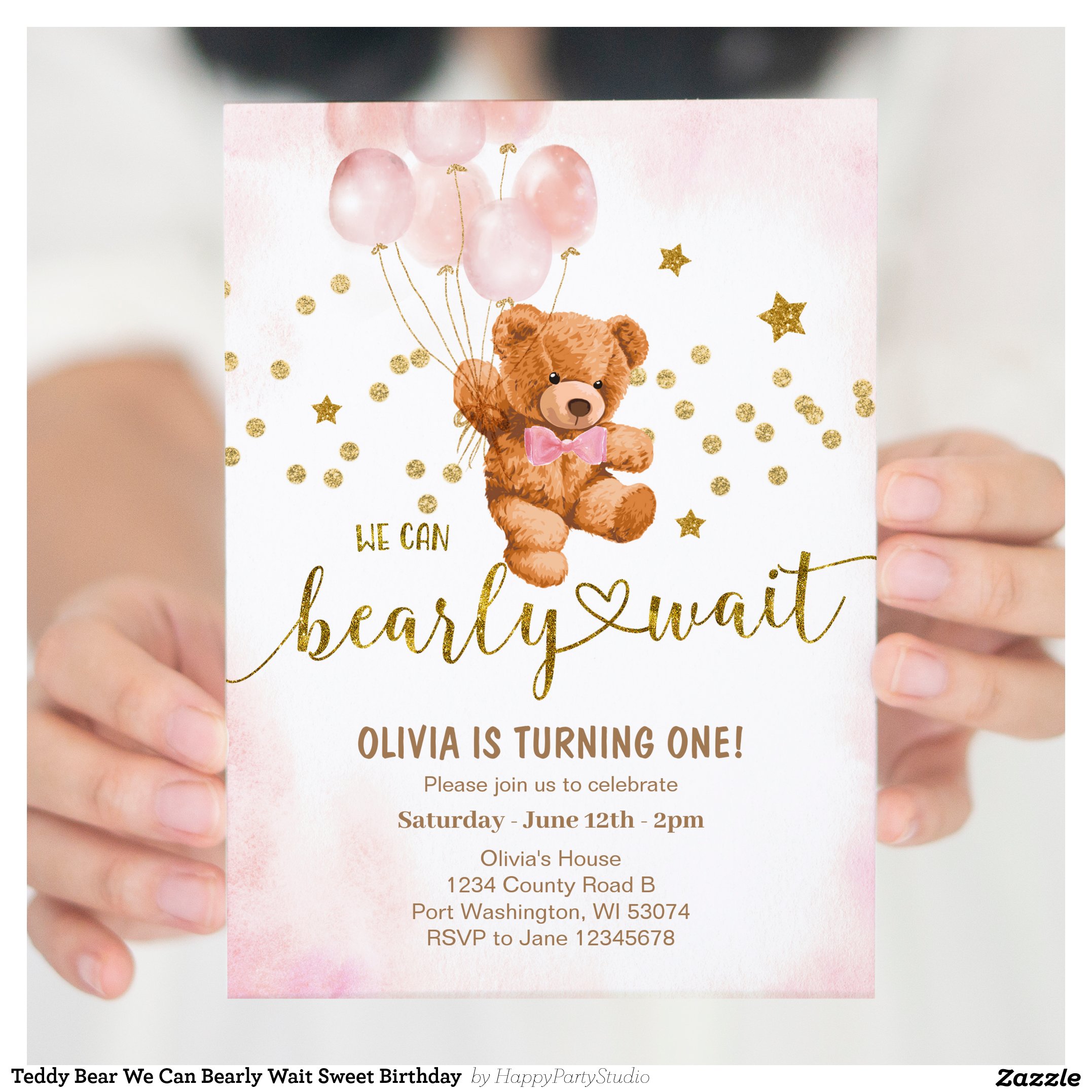 Teddy Bear We Can Bearly Wait Sweet Birthday Invitation