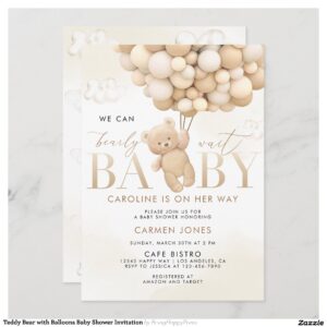 Teddy Bear with Balloons Baby Shower Invitation