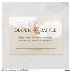 Teddy Bear with Balloons Diaper Raffle Card