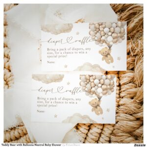 Teddy Bear with Balloons Neutral Baby Shower Enclosure Card