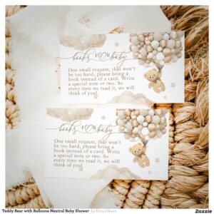 Teddy Bear with Balloons Neutral Baby Shower Enclosure Card