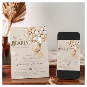 Teddy Bear with Balloons Neutral Baby Shower Invitation