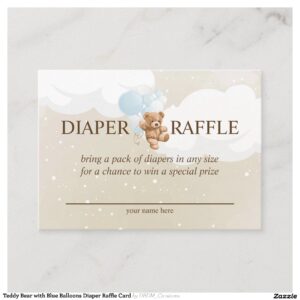 Teddy Bear with Blue Balloons Diaper Raffle Card