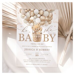 Teddy Bear with Neutral Balloons Gender Reveal Invitation
