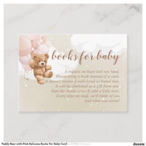 Teddy Bear with Pink Balloons Books For Baby Card